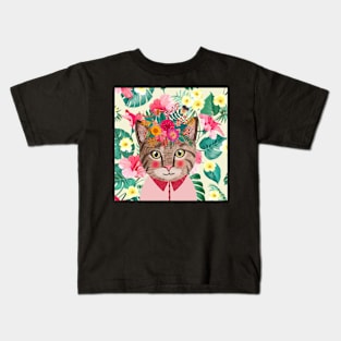 cat with flowers Kids T-Shirt